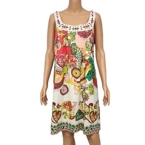 Nicole Miller Shift Dress Size 14‎ Multicolor Paisley Floral  Beaded Sleeveless